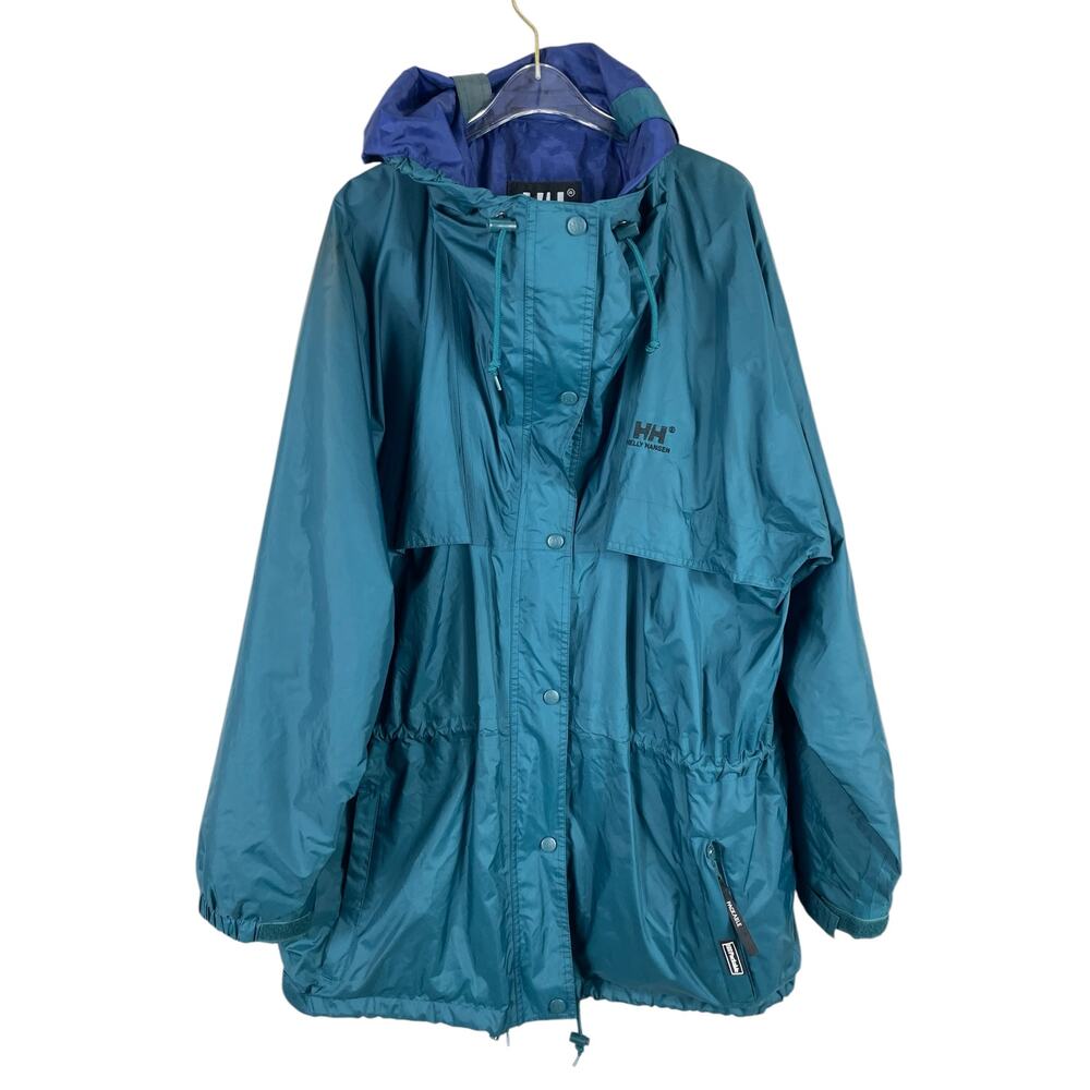 Helly Hansen Mens Large Packable Adjustable Rain Wind Full Zip Jacket Blue Flaws